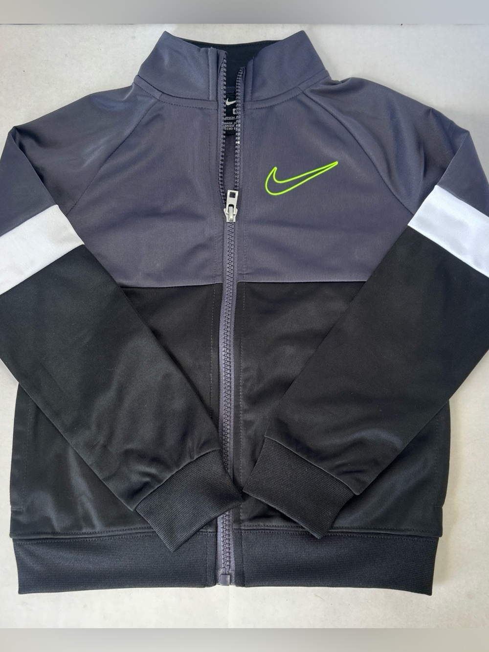 Nike Kids Gray & Black Zip-Up Jacket with Neon Green Swoosh S 4T‎